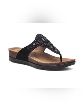 Dansko Pamela Beaded Leather Thong Sandal Womens Black Comfort Flip Flop EU 37